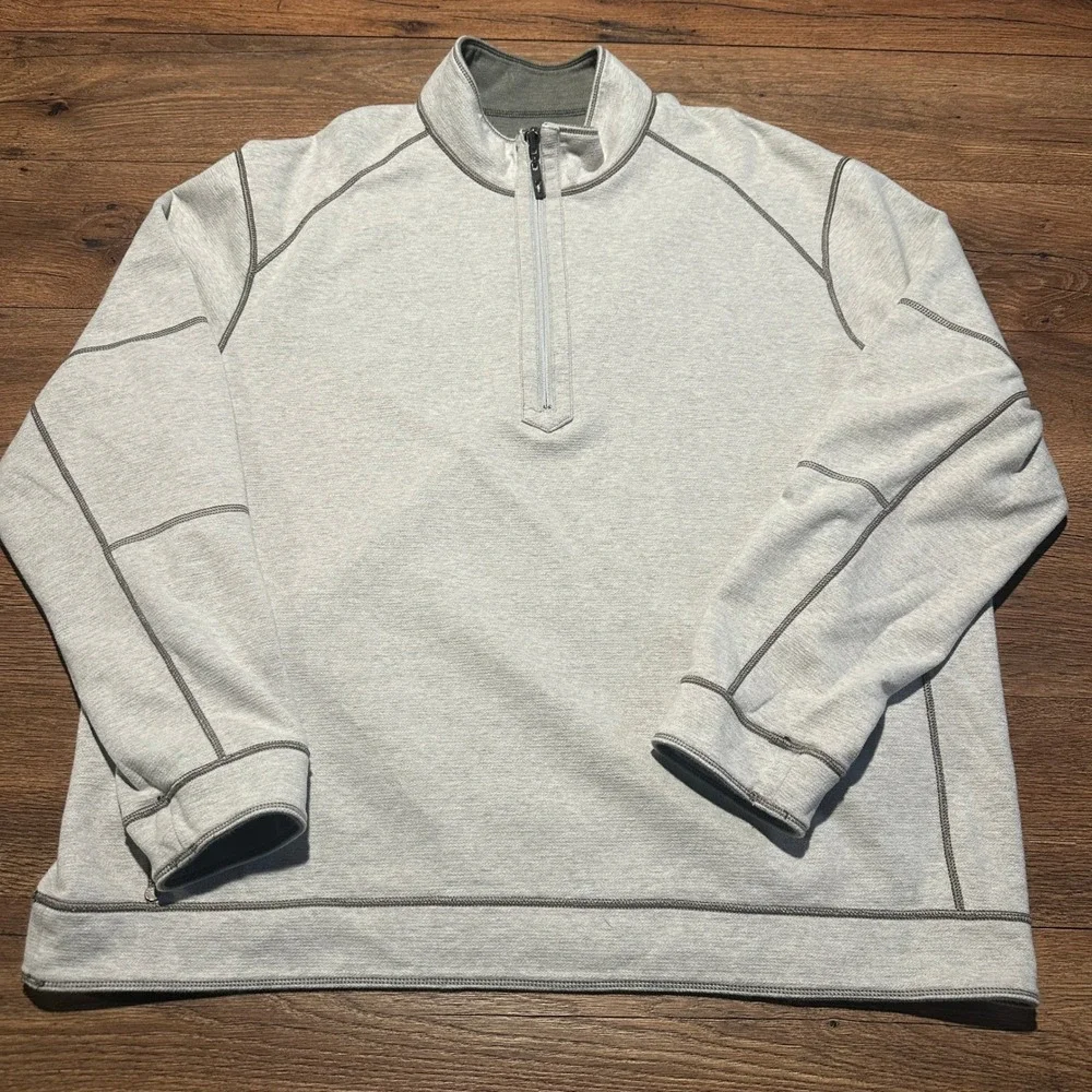 Tommy Bahama Green Gray Reversible Quarter Zip Pullover Mens XL